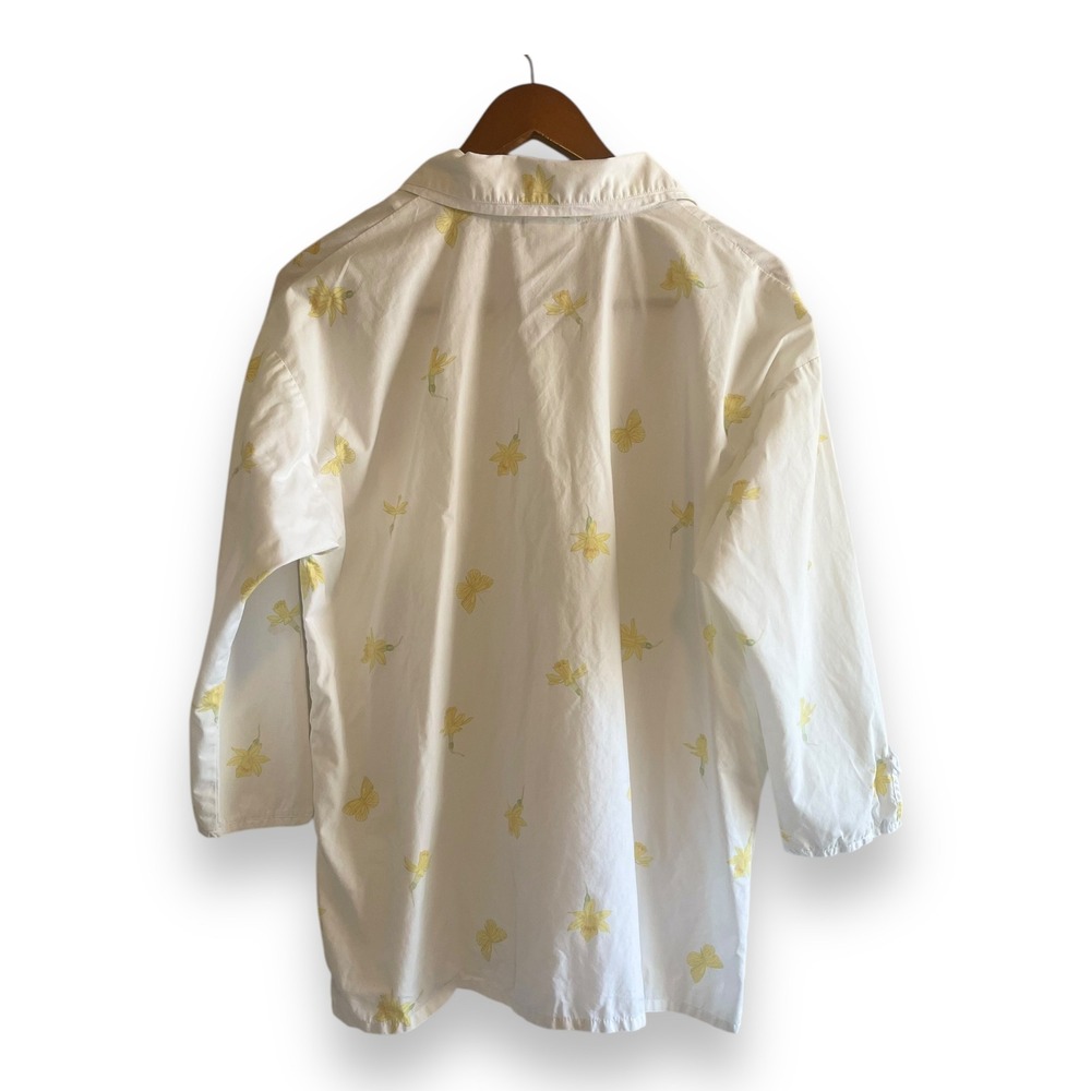 Yves Delorme Women White Yellow Daffodil Butterfly Cotton Sleep Shirt Size L - Picture 4 of 4